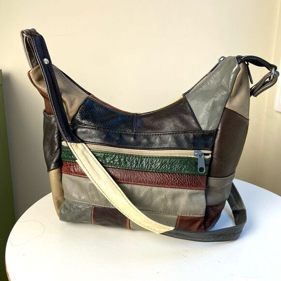 Retro VTG 70s Funky Functional Hippy Patchwork Leather Bag - Picture 8 of 11